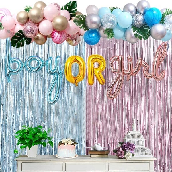 Baby Shower Decoration Items- 99Pcs Baby Shower Decorations/ Baby Shower Foil Balloons, Foil Curtains, Metallic Balloons, Confetti Balloons, Leaves, Arch, Glue Dot For Party Decoration  With Decorative Service At Your Place.