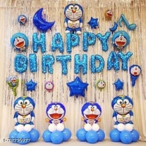 Doremon Theme Birthday Combo With Moon-Pack Of ,Latex 50 Blue  With Decorative Service At Your Place.