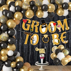 Groom To Be Decoration Set Combo - 48Pcs Set Groom To Be Banner, Cake Topper, Foil Curtains, Black And Gold Metallic Balloons For Bachelorette Party Decorations, Groom To Be Decoration Items With Decorative Service At Your Place.