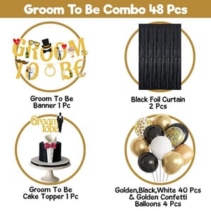 Groom To Be Decoration Set Combo - 48Pcs Set Groom To Be Banner, Cake Topper, Foil Curtains, Black And Gold Metallic Balloons For Bachelorette Party Decorations, Groom To Be Decoration Items With Decorative Service At Your Place.