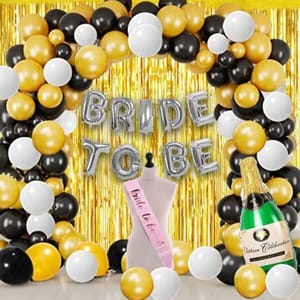 Decoration Set Combo - 41Pcs Bridal Shower Decorations Kit With Silver Foil Balloons, Foil Curtains, Bride To Be Props For Bachelorette Party  With Decorative Service At Your Place.