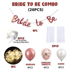 Bride To Be Decoration Set Combo/ Latex Balloons & Net Combo - 26Pcs Bride To Be Decoration With White Net Curtains Led Lights Rose Goldwhite Balloons For Cabana Tent Decoration  With Decorative Service At Your Place.