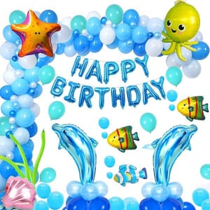 Underwater Balloons Birthday Decorations Items For Kids-66Pcswith Marine Animals Starfish Fish Balloon Banner For Party/Mermaid/Under The Sea/Fishing/Shark Theme ,Rubber(Multi)  With Decorative Service At Your Place.