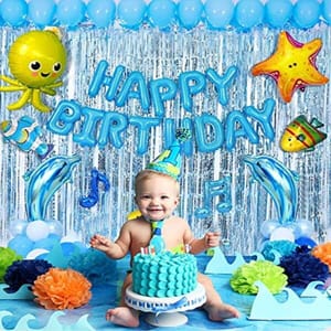 Underwater Balloons Birthday Decorations Items For Kids-66Pcswith Marine Animals Starfish Fish Balloon Banner For Party/Mermaid/Under The Sea/Fishing/Shark Theme ,Rubber(Multi)  With Decorative Service At Your Place.