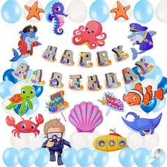 Underwater Balloons Birthday Decorations Items For Kids-59Pcswith Marine Animals Starfish Fish Balloon Banner For Party/Mermaid/Under The Sea/Fishing/Shark Theme ,Rubber(Multi)  With Decorative Service At Your Place.