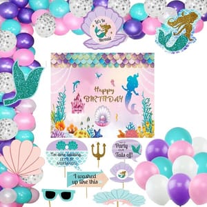 Little Mermaid Party Decorations Birthday Supplies For Girls Mermaid Latex Balloon Kit With Mermaid Backdrop Fringe Silver Curtains Under The Sea Party Decoration (Birthday) 77 Pcs With Decorative Service At Your Place.