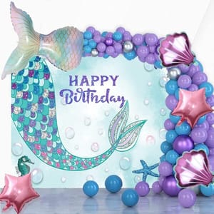 Little Mermaid Party Decorations Birthday Supplies For Girls Mermaid Latex Balloon Kit With Mermaid Backdrop Fringe Silver Curtains Under The Sea Party Decoration (Birthday) 51 Pcs With Decorative Service At Your Place.