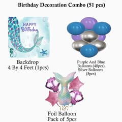 Little Mermaid Party Decorations Birthday Supplies For Girls Mermaid Latex Balloon Kit With Mermaid Backdrop Fringe Silver Curtains Under The Sea Party Decoration (Birthday) 51 Pcs With Decorative Service At Your Place.