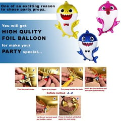 Baby Shark Theme Decoration Latex And Foil Balloons - 55Pcs Set Shark Printed Metallic Latex Balloon And Foil Balloons Kit (Multicolour) With Decorative Service At Your Place.