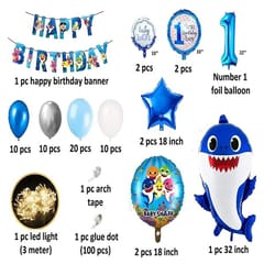 64 Pcs 1St Birthday Decoration For Boys Theme Baby Shark First Year Birthday Decoration Led Light Decor Sea World Aquatic Shark Foil Balloon Garland  With Decorative Service At Your Place.