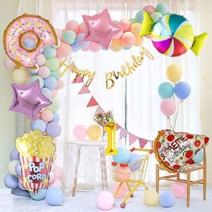 Donut Theme Birthday Decorations Combo Kit - 37Pcs Set - Pastel Balloons For Birthday With Decorative Service At Your Place.