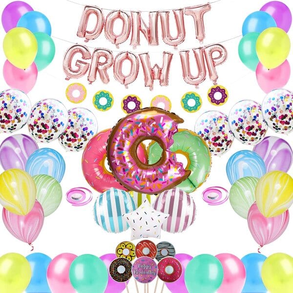 Donut Theme Birthday Decorations Combo Kit - 52Pcs Set - Pastel Balloons For Birthday With Decorative Service At Your Place.