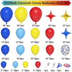 Carnival Circus Balloons Arch Garland Kit, 121Pcs Red Blue Yellow Confetti Balloons Primary Color Balloon Rainbow Arch For Baby Shower Wedding Anniversary Carnival Theme Birthday Party  With Decorative Service At Your Place.