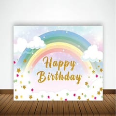 Rainbow Theme Birthday Party Decoration With Happy Birthday Backdrop Banner And Foil Balloons 51Pc With Decorative Service At Your Place.