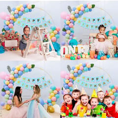 Rainbow Theme Birthday Party Decoration With Happy Birthday Backdrop Banner And Foil Balloons 56Pc With Decorative Service At Your Place.