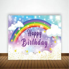 Rainbow Theme Birthday Party Decoration With Happy Birthday Backdrop Banner And Foil Balloons 50Pc With Decorative Service At Your Place.