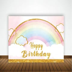 Rainbow Theme Birthday Party Decoration With Happy Birthday Backdrop Banner And Foil Balloons 49Pc With Decorative Service At Your Place.