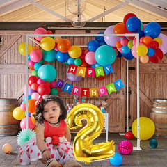 Rainbow Theme Birthday Party Decoration With Happy Birthday Backdrop Banner And Foil Balloons 70Pc With Decorative Service At Your Place.