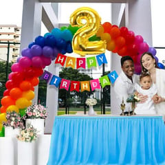 Rainbow Theme Birthday Party Decoration With Happy Birthday Backdrop Banner And Foil Balloons 70Pc With Decorative Service At Your Place.