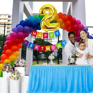 Rainbow Theme Birthday Party Decoration With Happy Birthday Backdrop Banner And Foil Balloons 70Pc With Decorative Service At Your Place.