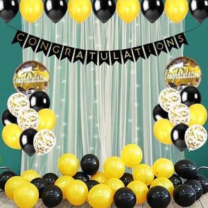 Congratulations Balloons Banner Led Lights Decoration Black Gold Set Of 36 Pcs With Decorative Service At Your Place.