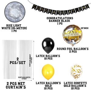 Congratulations Balloons Banner Led Lights Decoration Black Gold Set Of 36 Pcs With Decorative Service At Your Place.
