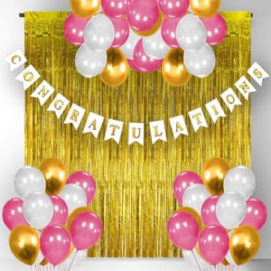 Congratulations" Banner, Balloon, Curtain- Combo Of 54 Pc With Decorative Service At Your Place.