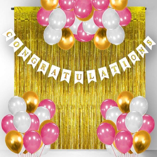 Congratulations" Banner, Balloon, Curtain- Combo Of 54 Pc With Decorative Service At Your Place.