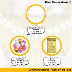 Congratulations" Banner, Balloon, Curtain- Combo Of 54 Pc With Decorative Service At Your Place.