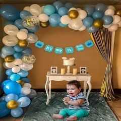 70 Pcs Half Birthday Decorations Items For Baby Boy With Its My Half Birthday Banner, Blue, White , Gold Metallic & Confetti Balloons For Half Birthday Decoration For Baby Boy, Backdrop For Baby Photoshoot Birthday Decoration Kit For Boys Baby Birthday Decoration Items  With Decorative Service At Your Place.