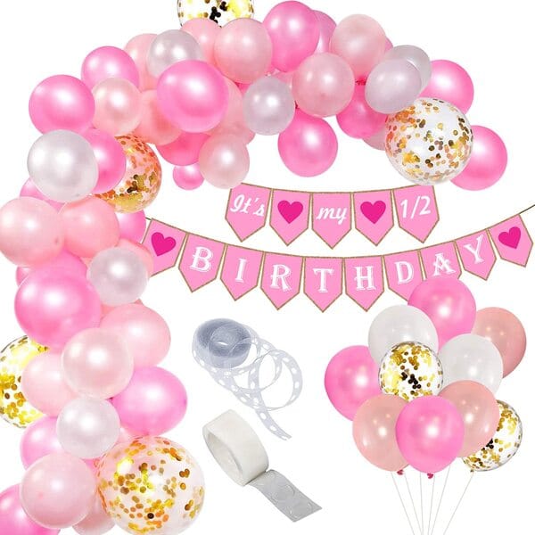 Half Birthday Decorations For Baby Girl Combo - 46Pcs Items Set For 6 Months Birthday Decorations For Girl - 1/2 Birthday Decorations For Girls  With Decorative Service At Your Place.