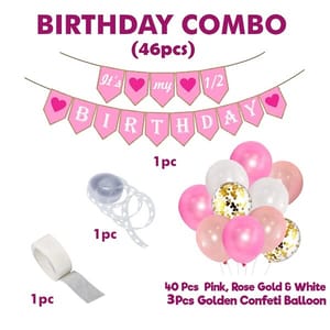 Half Birthday Decorations For Baby Girl Combo - 46Pcs Items Set For 6 Months Birthday Decorations For Girl - 1/2 Birthday Decorations For Girls  With Decorative Service At Your Place.