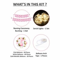 Naming Ceremony Banner Kit With Foil Balloon ,Arch Strip And Led Serial Lights (Pink - Pack Of 103)  With Decorative Service At Your Place.