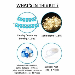 Boy Naming Ceremony Supplies With Banner, Foil Balloon, Arch Kit And Led Serial Lights (Blue - Pack Of 103)  With Decorative Service At Your Place.