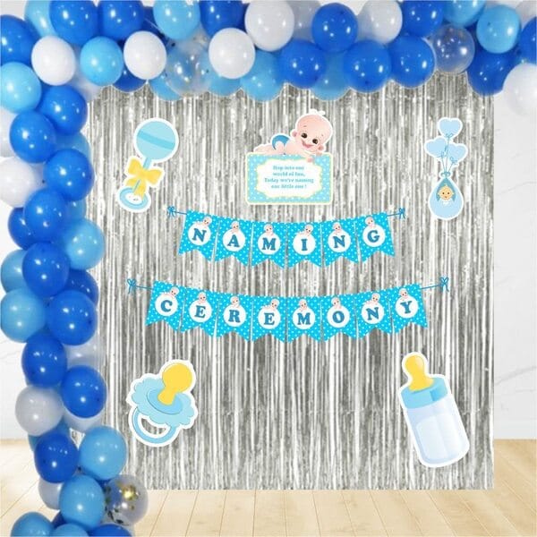 Baby Boy Blue Naming Ceremony Foil Decor Kit (59 Piece Combo)  With Decorative Service At Your Place.