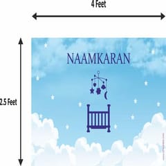 Blue Naming Ceremony Foil Curtain And Naamkaran Backdrop For Baby Boy Naming Ceremony Set Of 67Pc With Decorative Service At Your Place.