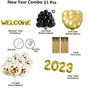 New Year Theme Balloon Decoration Pack Of 51  With Decorative Service At Your Place.