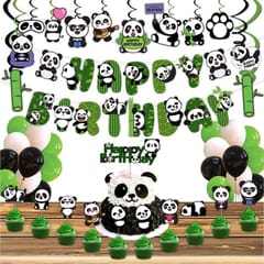 Cartoon Panda Birthday Decoration Supplies (61 Pcs),Children Party Decoration,Girl Birthday Party Decoration Full Birthday Set Banner,Swirls,Cake Topper,Cup Cake Topper & Balloons  With Decorative Service At Your Place.