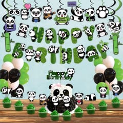 Cartoon Panda Birthday Decoration Supplies (61 Pcs),Children Party Decoration,Girl Birthday Party Decoration Full Birthday Set Banner,Swirls,Cake Topper,Cup Cake Topper & Balloons  With Decorative Service At Your Place.