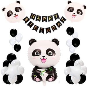 Happy Birthday Panda Theme Decoration Black And White Balloons Black Banner Star 5 Pcs Panda Foil Balloons Panda Birthday Decoration Items (Pack Of 46, Black & White)  With Decorative Service At Your Place.