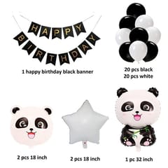 Happy Birthday Panda Theme Decoration Black And White Balloons Black Banner Star 5 Pcs Panda Foil Balloons Panda Birthday Decoration Items (Pack Of 46, Black & White)  With Decorative Service At Your Place.