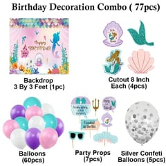 Little Mermaid Party Decorations Birthday Supplies For Girls Mermaid Latex Balloon Kit With Mermaid Backdrop Fringe Silver Curtains Under The Sea Party Decoration (Birthday) 77 Pcs With Decorative Service At Your Place.