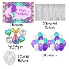 Little Mermaid Party Decorations Birthday Supplies For Girls Mermaid Latex Balloon Kit With Mermaid Backdrop Fringe Silver Curtains Under The Sea Party Decoration (Birthday) 74 Pcs With Decorative Service At Your Place.