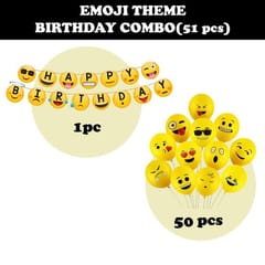 Emoji Theme Birthday Decoration Kit - 51Pcs Combo Balloon Set For Kids, Banner Boys,Girls Party Supplies  With Decorative Service At Your Place.