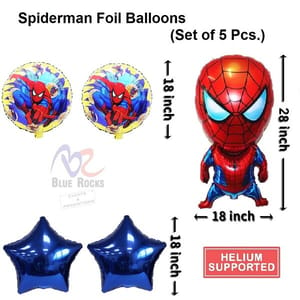 Spiderman Theme Birthday Decorations Kit Combo Of 52 Pcs For Baby Kids Boys, Spiderman Foil Balloon, Birthday Sash & Banner, Blue & Red Balloons, Silver Curtains  With Decorative Service At Your Place.