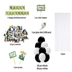 Happy Birthday Panda Theme Decoration Black And White Balloons White Curtain Panda Theme Cutouts Props & Cake Topper Panda Birthday Decoration Items (Pack Of 60, Black & White)  With Decorative Service At Your Place.