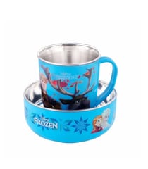 Topaz Frozen Set 1 Glass Mug Bowl Double Wall Stainless Mugs for Kids New Year Gift Christmas Gift for Kids Birthday Gift Disney Princess Printed Stainless Steel Bowl & Cup for Kids