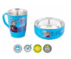 Topaz Frozen Set 1 Glass Mug Bowl Double Wall Stainless Mugs for Kids New Year Gift Christmas Gift for Kids Birthday Gift Disney Princess Printed Stainless Steel Bowl & Cup for Kids