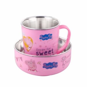Topaz Peepa Pig Mickeyprinted Stainless Steel Bowl & Cup for Kids New Year Gift Festive Gift Christmas Gift for Kids Birthday Gift Return Gift Pig Cup Bowl Set