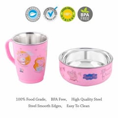 Topaz Peepa Pig Mickeyprinted Stainless Steel Bowl & Cup for Kids New Year Gift Festive Gift Christmas Gift for Kids Birthday Gift Return Gift Pig Cup Bowl Set